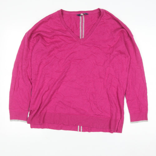 Joules Women’s Pink V-Neck Knit Jumper UK 14 Classic Fit Long Sleeve
