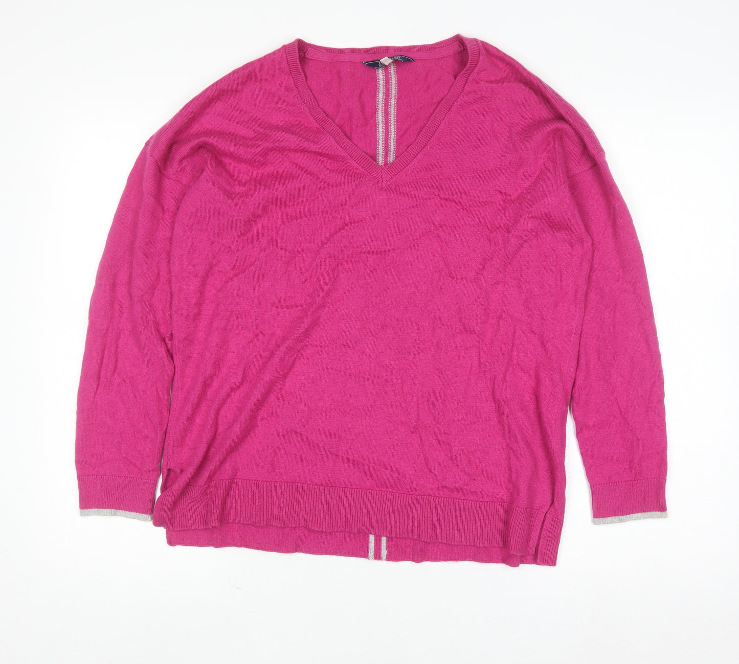 Joules Women’s Pink V-Neck Knit Jumper UK 14 Classic Fit Long Sleeve