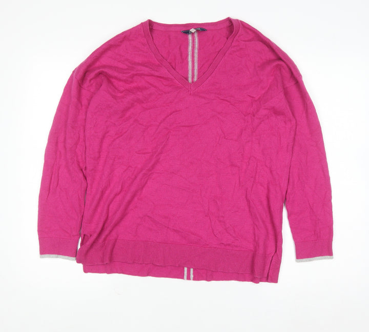 Joules Women’s Pink V-Neck Knit Jumper UK 14 Classic Fit Long Sleeve