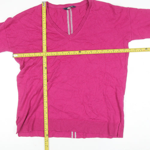 Joules Women’s Pink V-Neck Knit Jumper UK 14 Classic Fit Long Sleeve