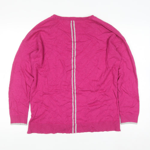 Joules Women’s Pink V-Neck Knit Jumper UK 14 Classic Fit Long Sleeve