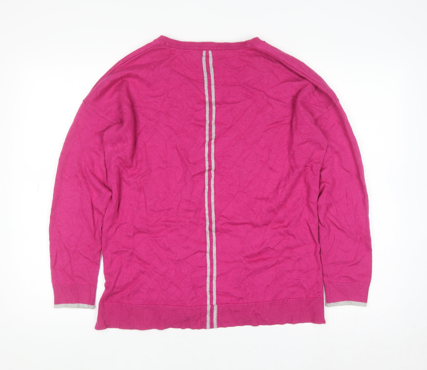 Joules Women’s Pink V-Neck Knit Jumper UK 14 Classic Fit Long Sleeve
