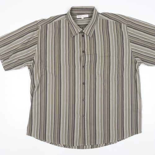 EWM Pure Classics Men's Brown Striped Short Sleeve XL Cotton Shirt
