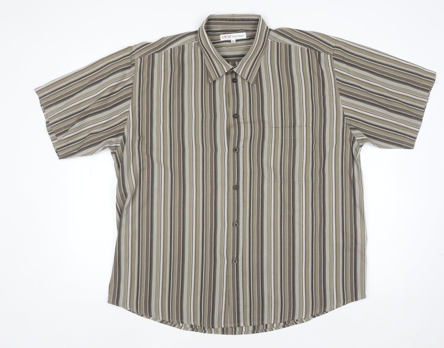 EWM Pure Classics Men's Brown Striped Short Sleeve XL Cotton Shirt