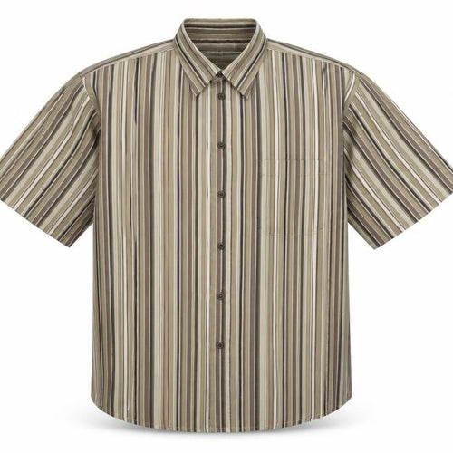EWM Pure Classics Men's Brown Striped Short Sleeve XL Cotton Shirt