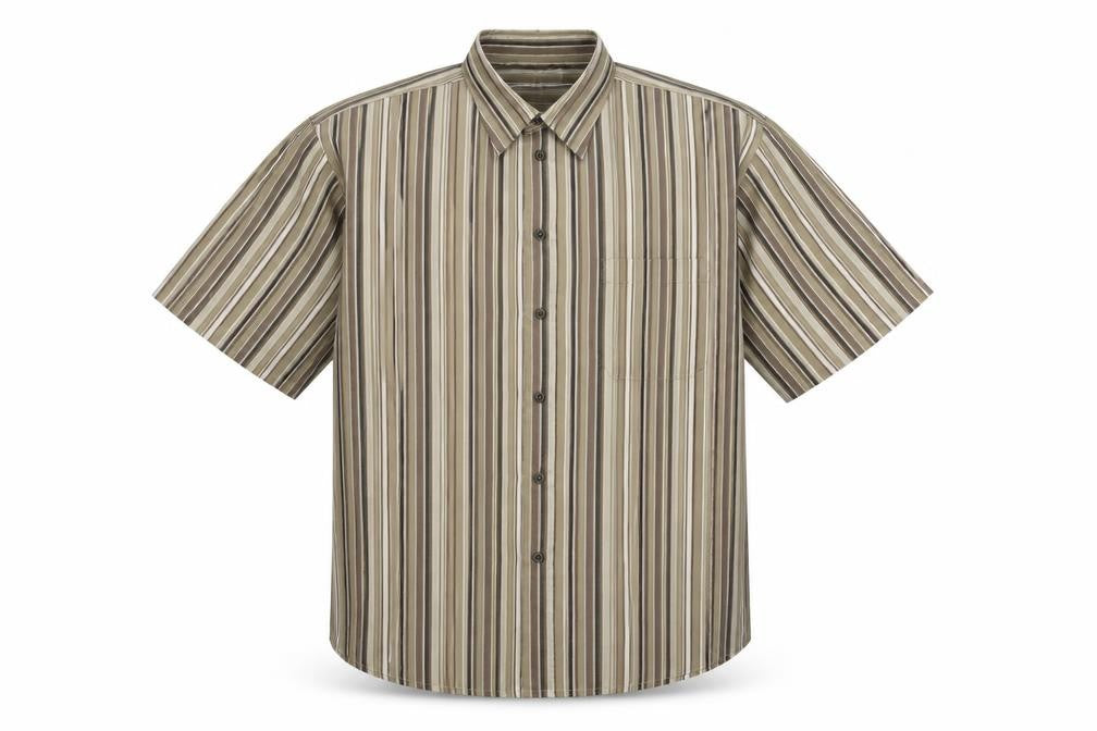 EWM Pure Classics Men's Brown Striped Short Sleeve XL Cotton Shirt