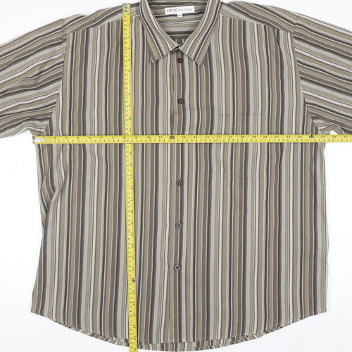 EWM Pure Classics Men's Brown Striped Short Sleeve XL Cotton Shirt