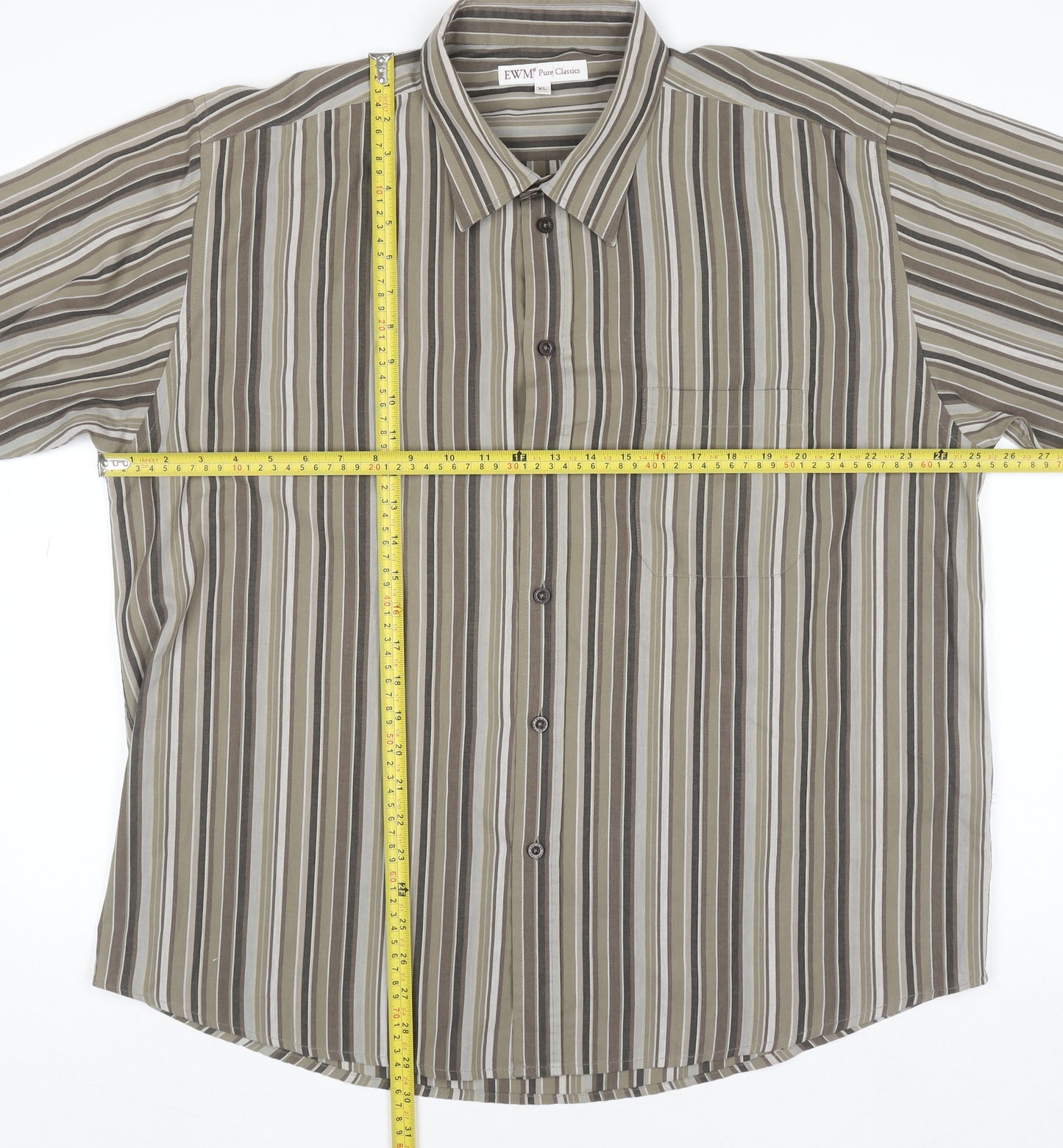 EWM Pure Classics Men's Brown Striped Short Sleeve XL Cotton Shirt