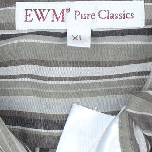 EWM Pure Classics Men's Brown Striped Short Sleeve XL Cotton Shirt