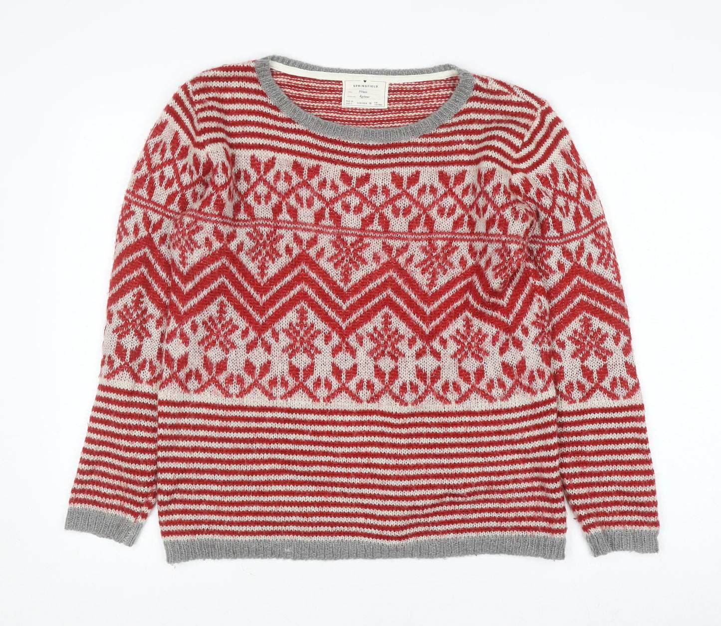 Springfield Womens Red Fair Isle Wool Blend Jumper Size 12