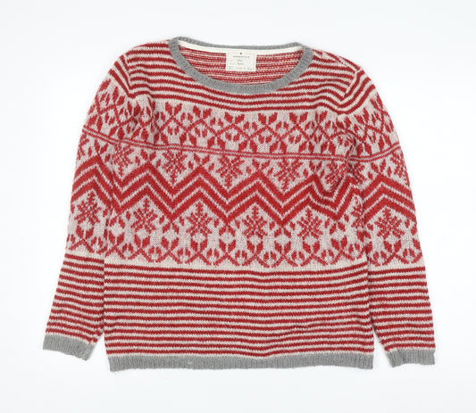 Springfield Womens Red Fair Isle Wool Blend Jumper Size 12