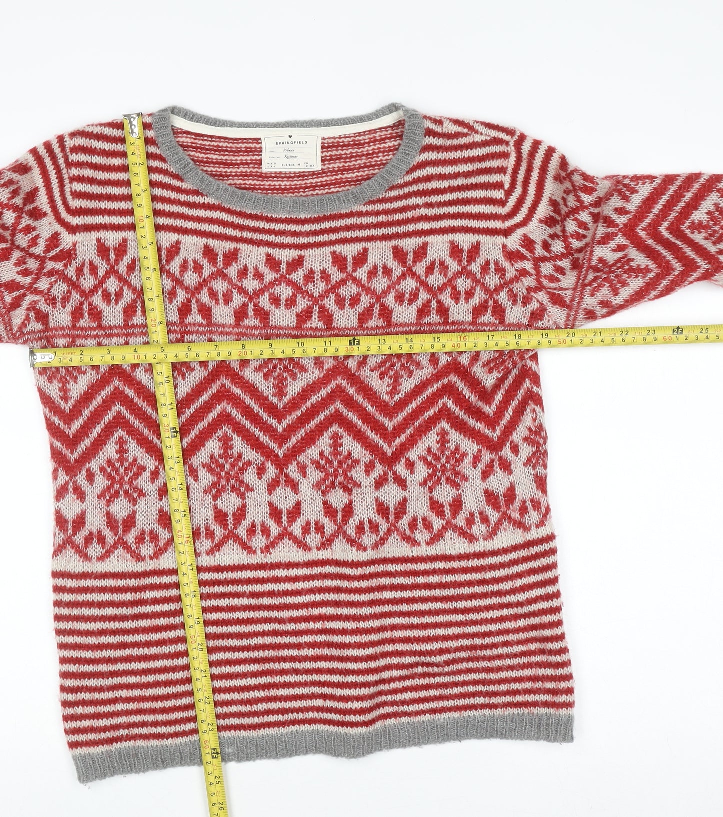 Springfield Womens Red Fair Isle Wool Blend Jumper Size 12