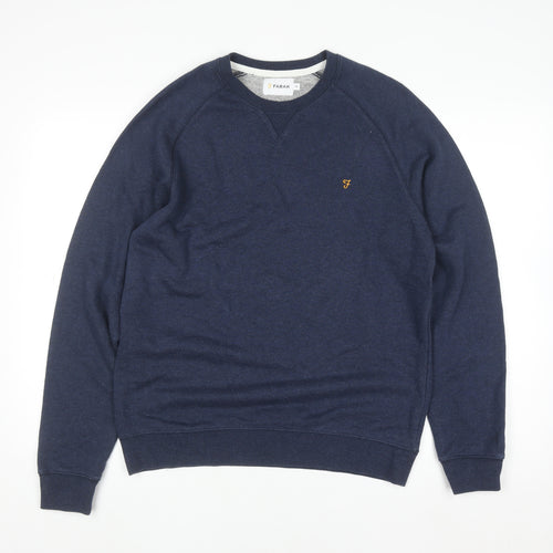 Farah Men's Blue M Crew Neck Cotton Blend Pullover Jumper