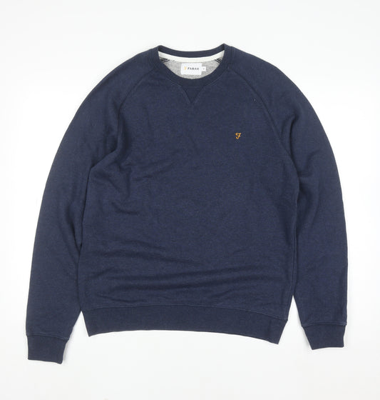 Farah Men's Blue M Crew Neck Cotton Blend Pullover Jumper