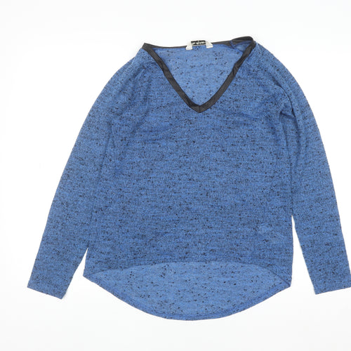 Miss Selfridge Women Blue V-Neck Long Sleeve Knit Pullover Jumper Size 10