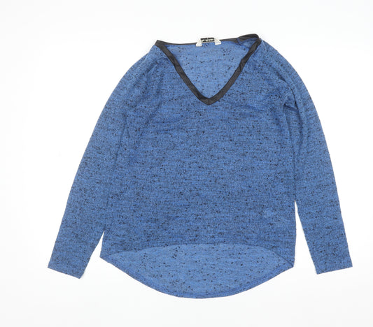 Miss Selfridge Women Blue V-Neck Long Sleeve Knit Pullover Jumper Size 10