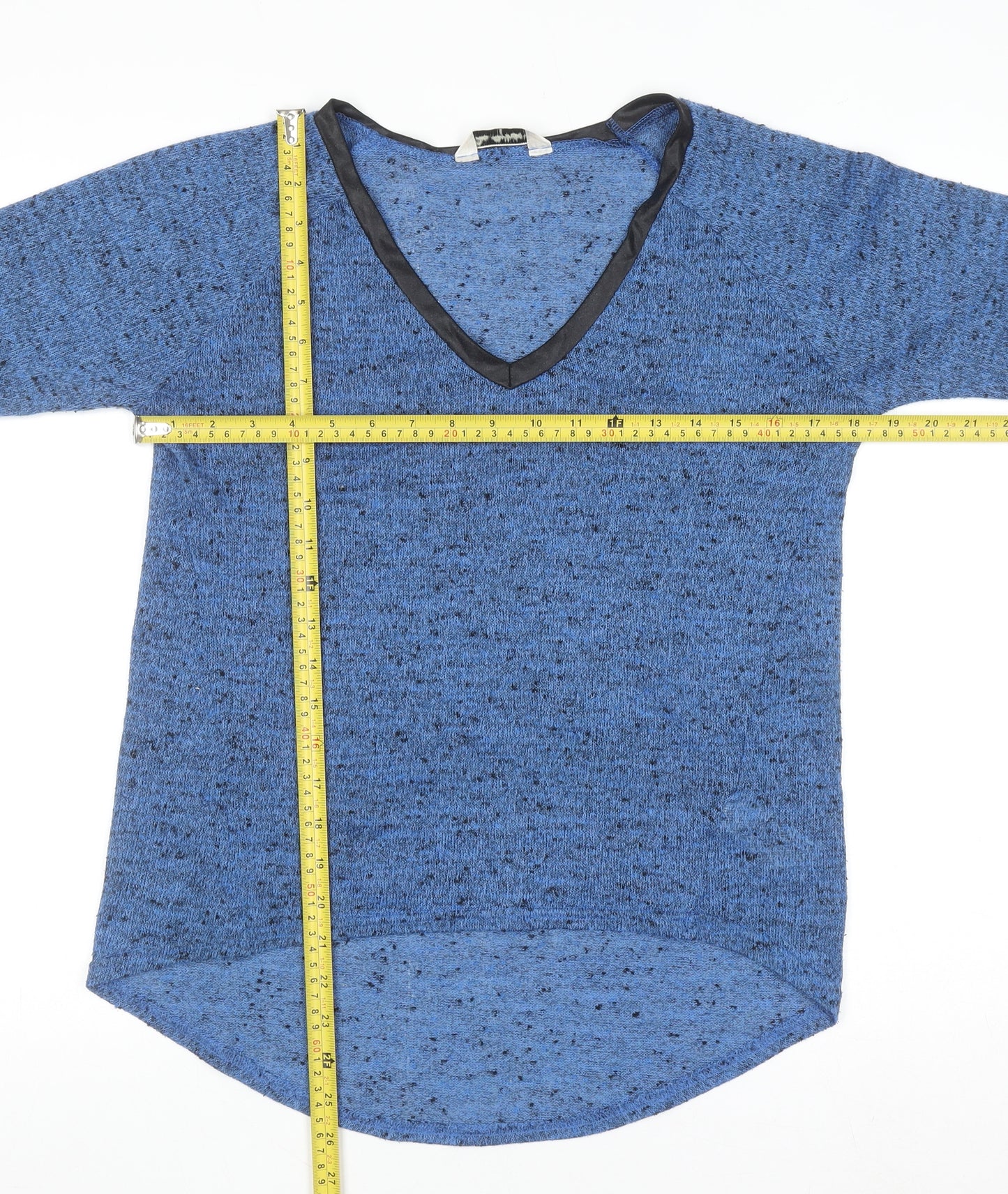 Miss Selfridge Women Blue V-Neck Long Sleeve Knit Pullover Jumper Size 10