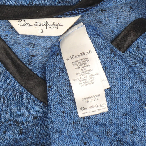 Miss Selfridge Women Blue V-Neck Long Sleeve Knit Pullover Jumper Size 10
