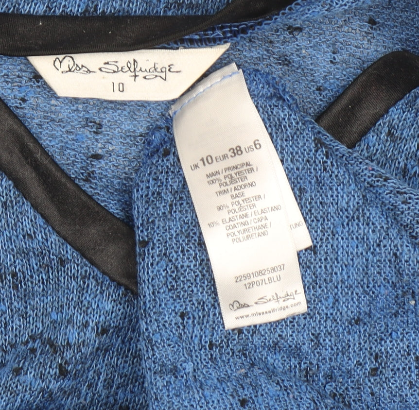 Miss Selfridge Women Blue V-Neck Long Sleeve Knit Pullover Jumper Size 10