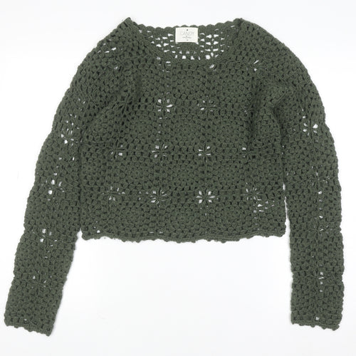 Candy Couture Girls Green Crochet Acrylic Jumper 14 Years Long Sleeve