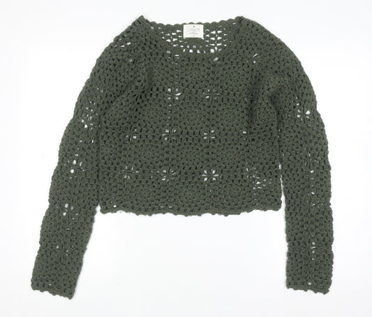 Candy Couture Girls Green Crochet Acrylic Jumper 14 Years Long Sleeve