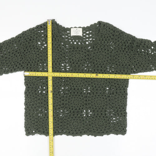 Candy Couture Girls Green Crochet Acrylic Jumper 14 Years Long Sleeve