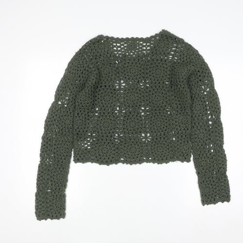 Candy Couture Girls Green Crochet Acrylic Jumper 14 Years Long Sleeve