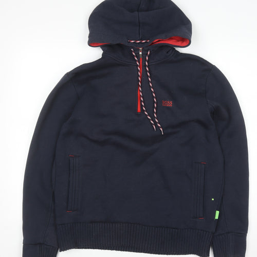Hugo Boss Men's Blue L 1/2 Zip Hoodie with Red Trim