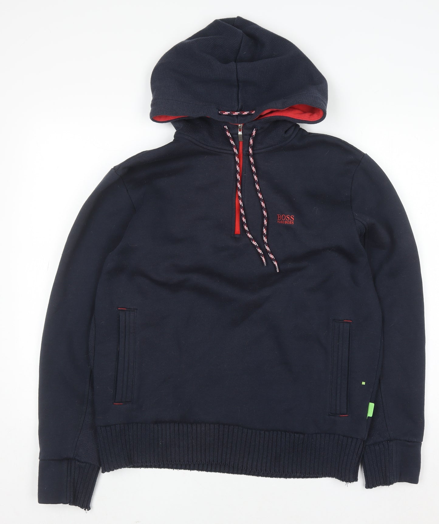 Hugo Boss Men's Blue L 1/2 Zip Hoodie with Red Trim