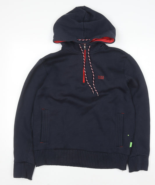 Hugo Boss Men's Blue L 1/2 Zip Hoodie with Red Trim