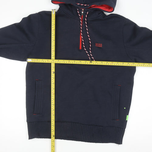 Hugo Boss Men's Blue L 1/2 Zip Hoodie with Red Trim