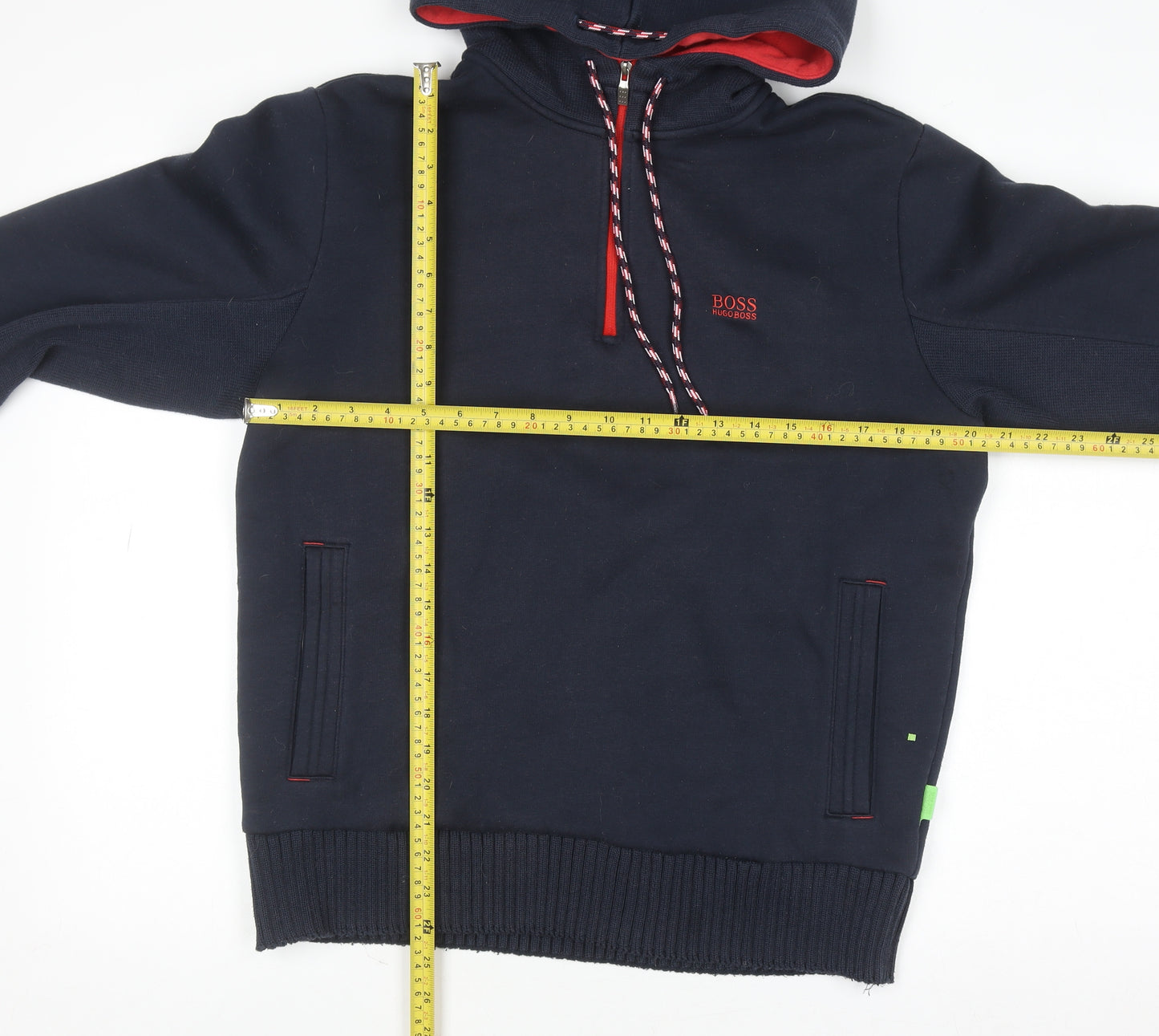 Hugo Boss Men's Blue L 1/2 Zip Hoodie with Red Trim