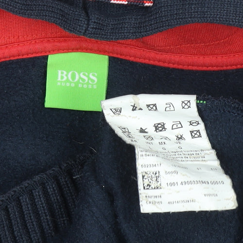 Hugo Boss Men's Blue L 1/2 Zip Hoodie with Red Trim