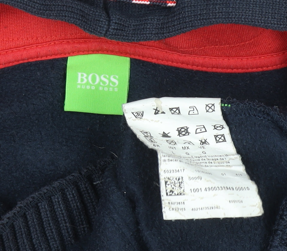 Hugo Boss Men's Blue L 1/2 Zip Hoodie with Red Trim