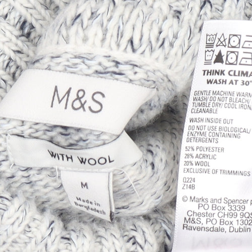 Marks and Spencer Women’s Grey Roll Neck Wool Blend Chunky Knit Jumper M