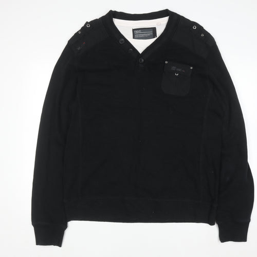 Next Men’s Black XL Cotton V-Neck Button Pullover Jumper