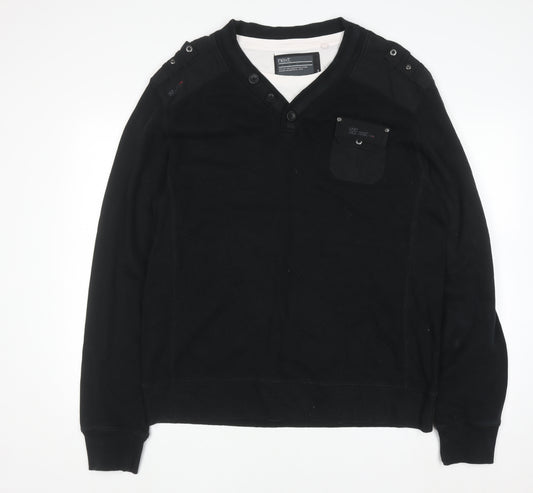 Next Men’s Black XL Cotton V-Neck Button Pullover Jumper