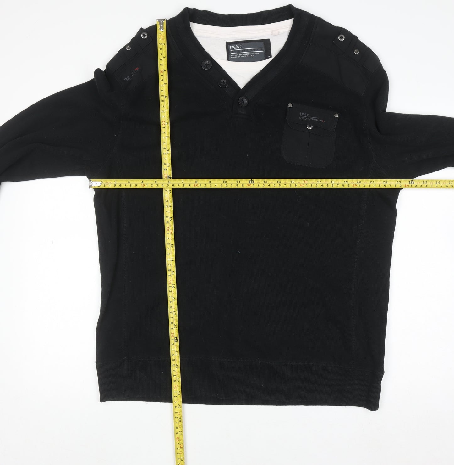 Next Men’s Black XL Cotton V-Neck Button Pullover Jumper