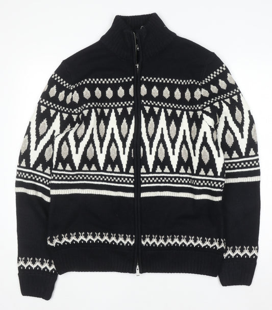 Marks and Spencer Men's Black Fair Isle Full Zip Jumper M
