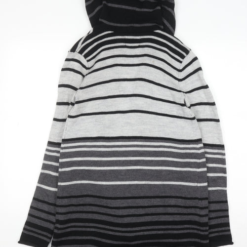 Cynthia Rowley Womens Grey Striped Hooded Merino Wool Blend Cardigan Size 10