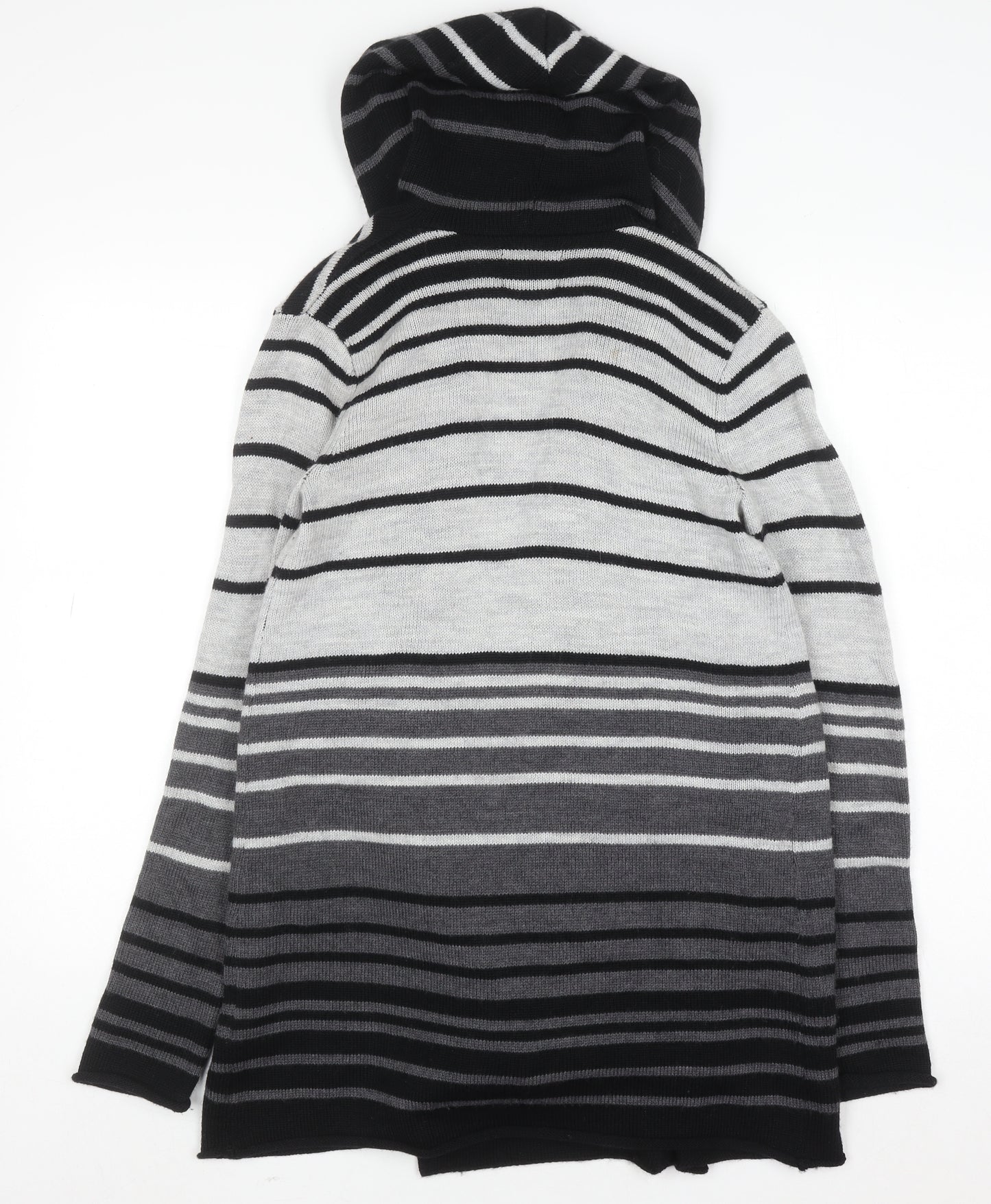 Cynthia Rowley Womens Grey Striped Hooded Merino Wool Blend Cardigan Size 10