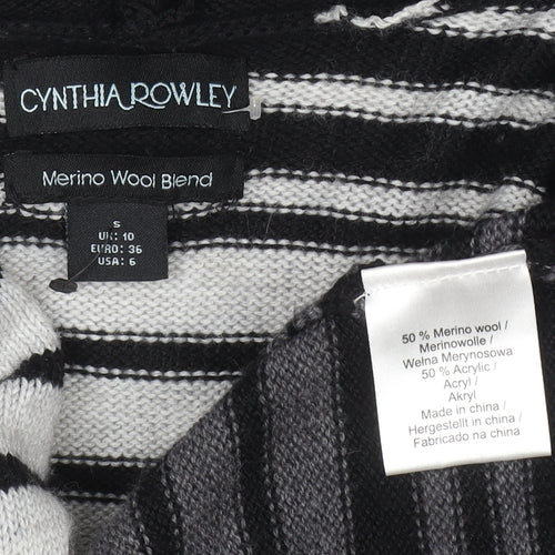 Cynthia Rowley Womens Grey Striped Hooded Merino Wool Blend Cardigan Size 10