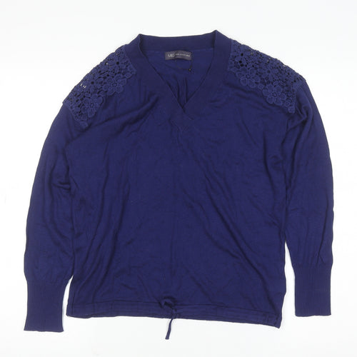 Marks and Spencer Women's Blue V-Neck Knit Jumper Size M