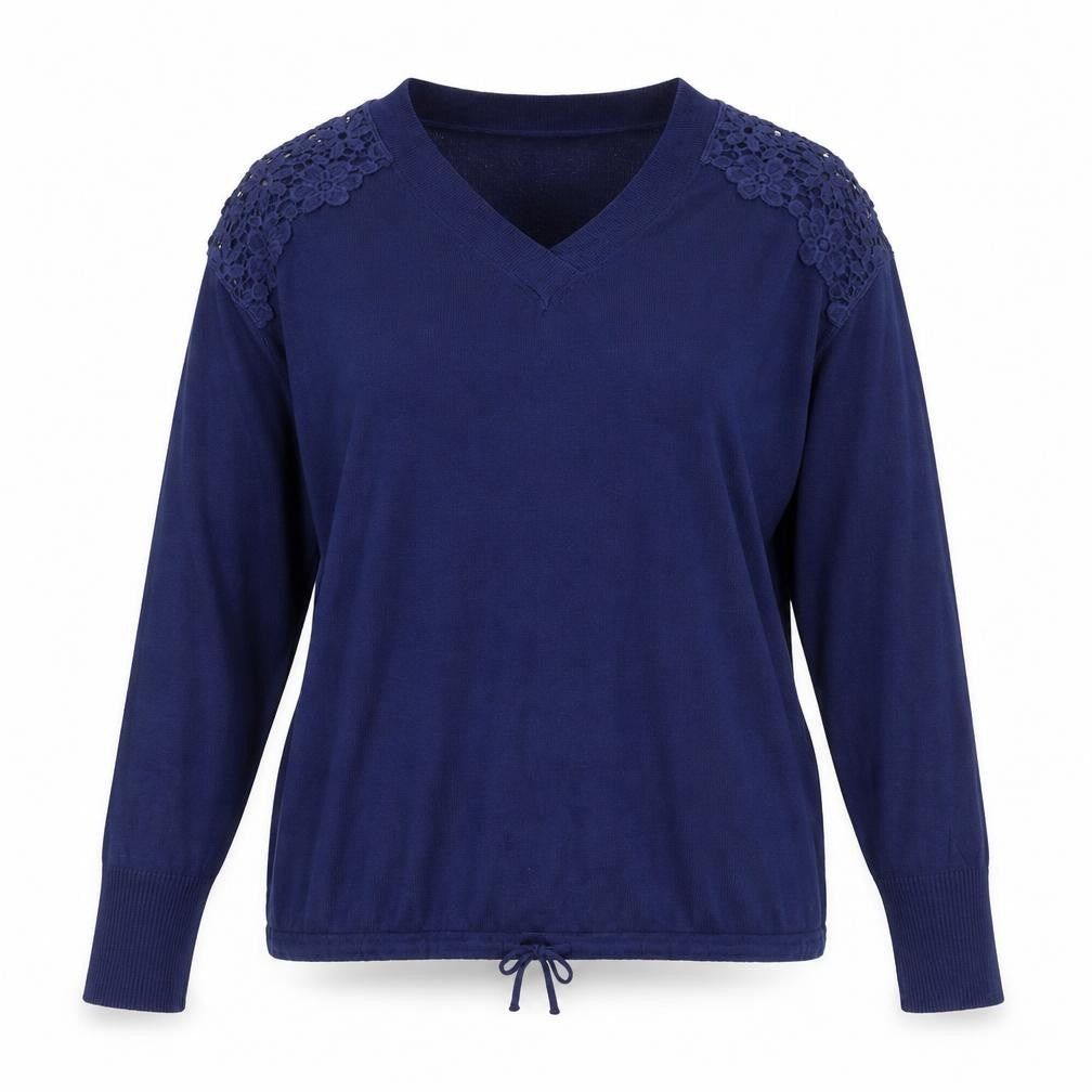 Front view of Marks & Spencer Women's Blue V-Neck Knit Jumper, size M