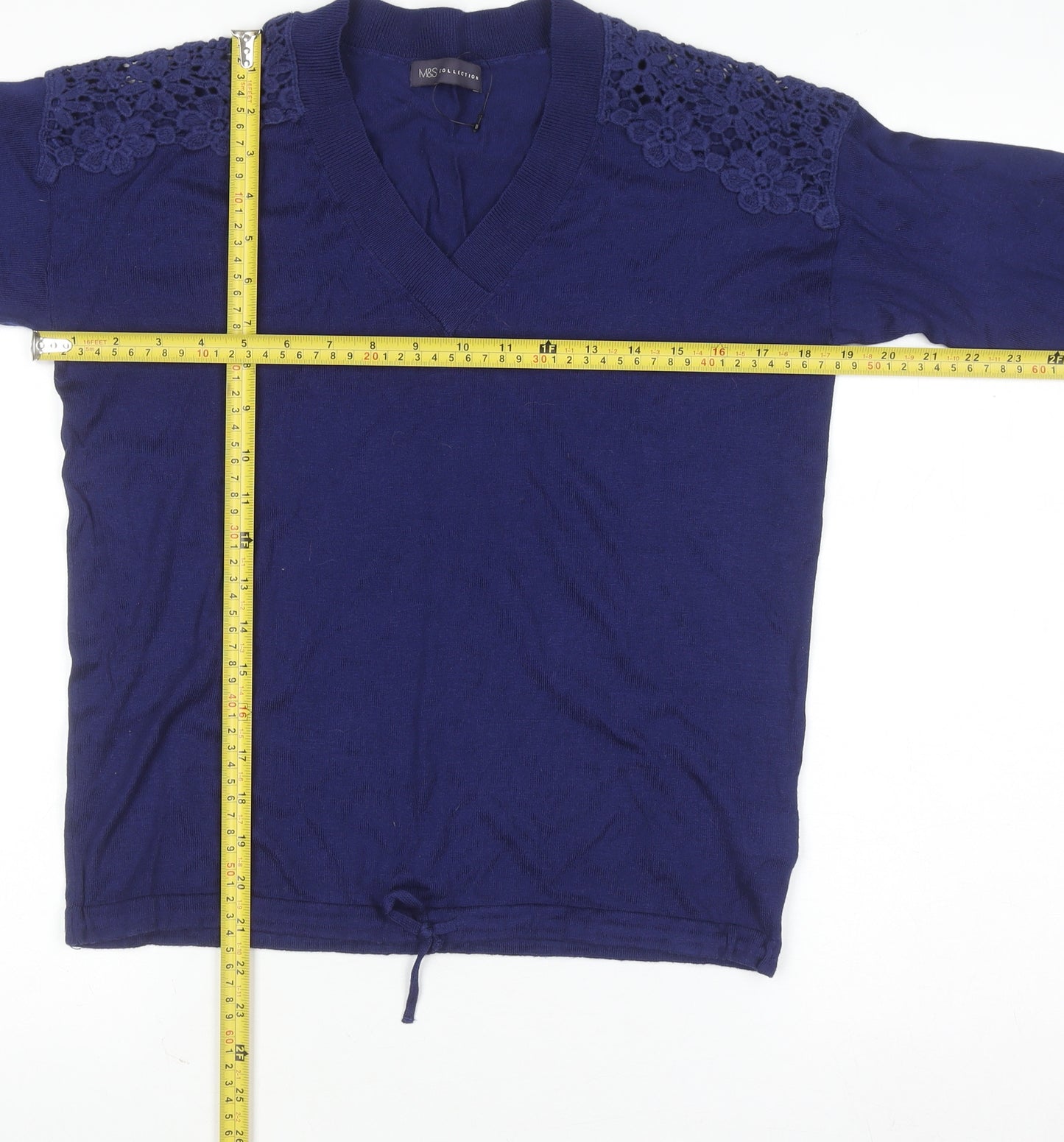 Marks and Spencer Women's Blue V-Neck Knit Jumper Size M