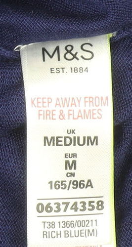 Marks and Spencer Women's Blue V-Neck Knit Jumper Size M