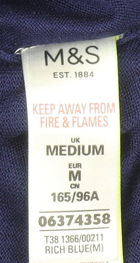 Marks and Spencer Women's Blue V-Neck Knit Jumper Size M
