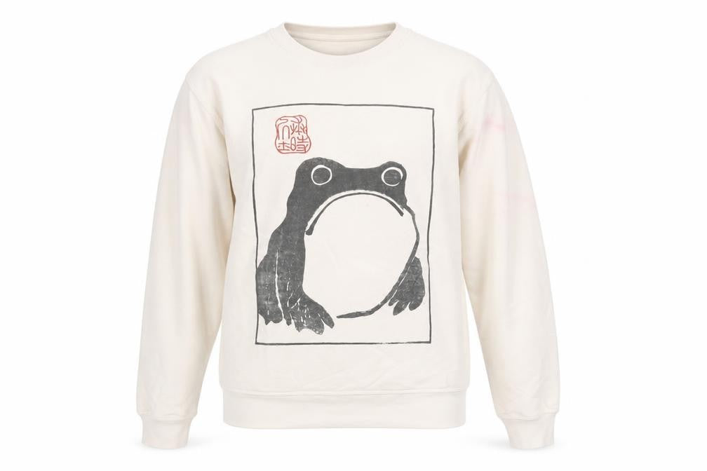 Front view of Stanley/Stella Women Ivory Cotton Pullover XS Frog Print Jumper