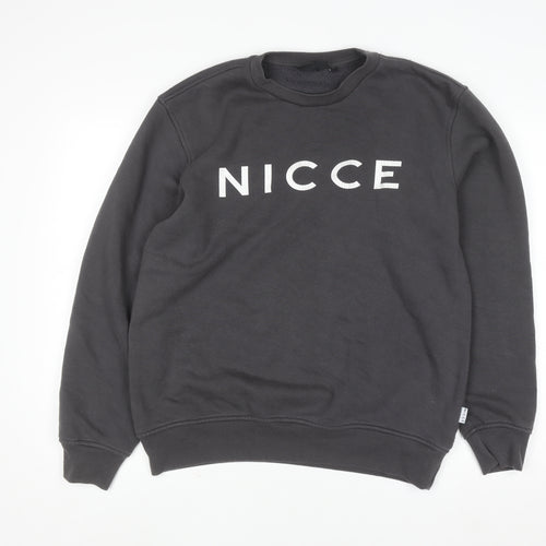 Nicce Womens Black Medium Pullover Sweatshirt Cotton Blend Logo Crew Neck