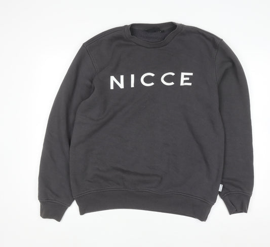 Nicce Womens Black Medium Pullover Sweatshirt Cotton Blend Logo Crew Neck